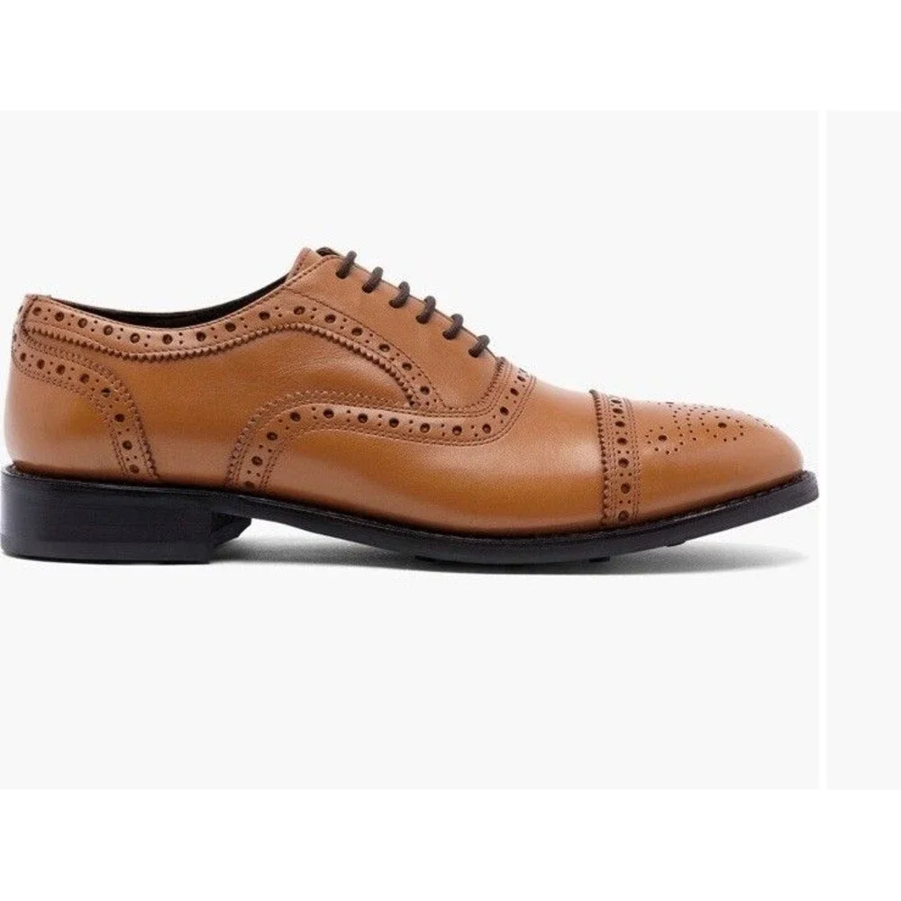 new Anthony Veer Ford Brogue Oxford Men 12 D TAN all leather dress shoes Lite